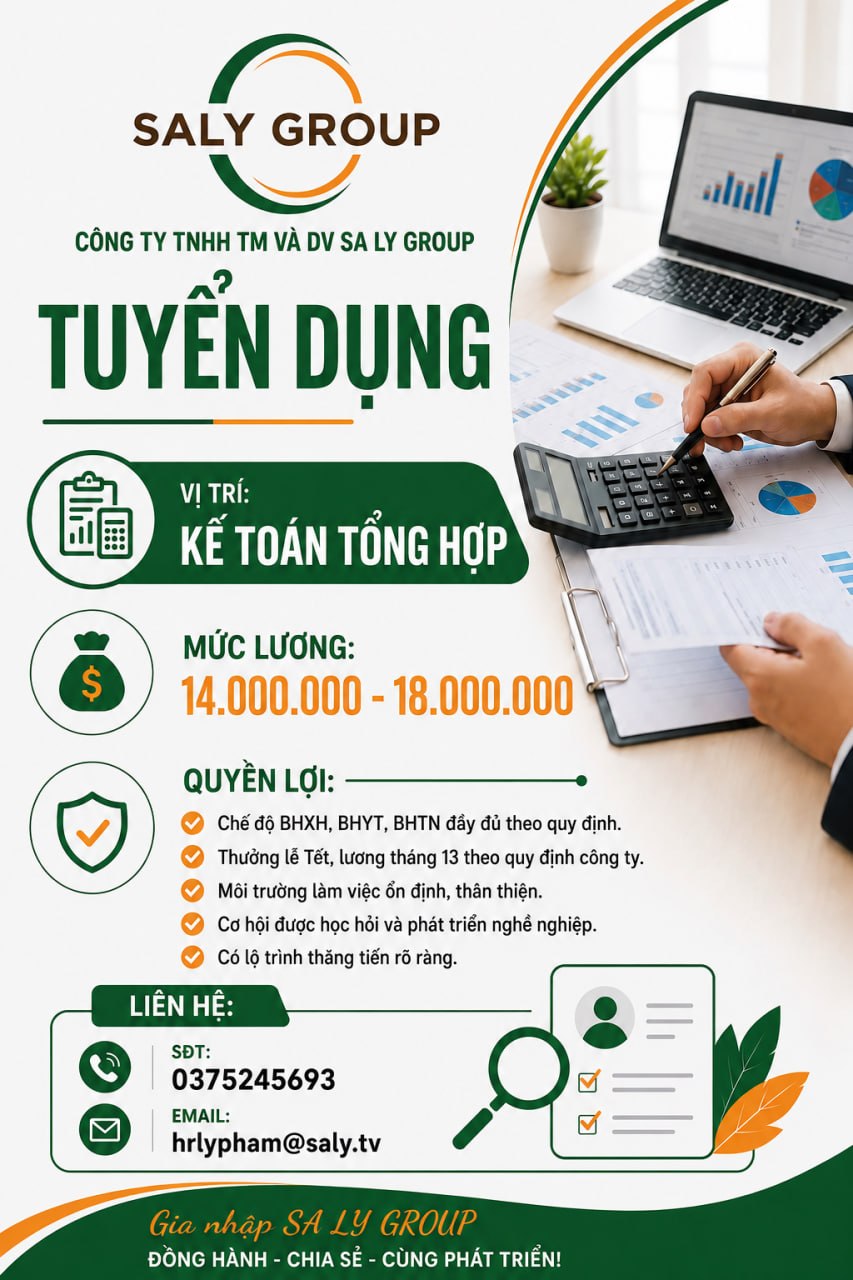Tuyển dụng nhân viên kế toán tổng hợp